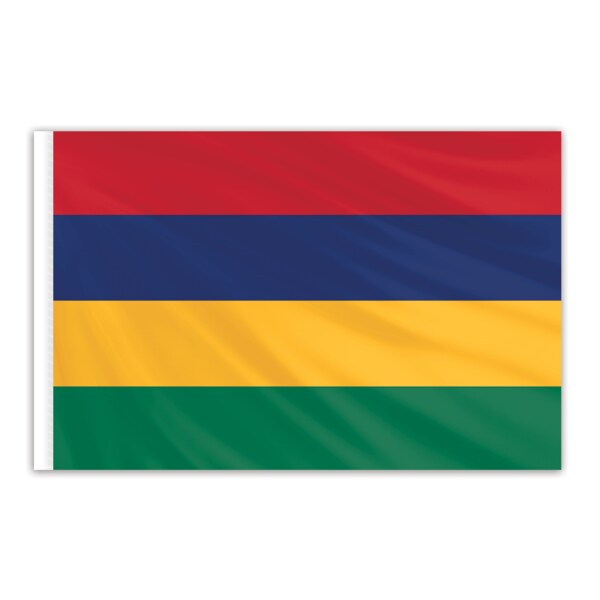 Global Flags Unlimited Mauritius Indoor Nylon Flag 5'x8' with Gold Fringe 202400F